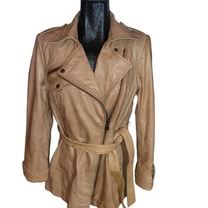 Black Rivet Women's Tan Leather Belted Jacket L